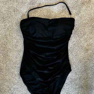 J. Crew Black Ruched One-Piece Swimsuit